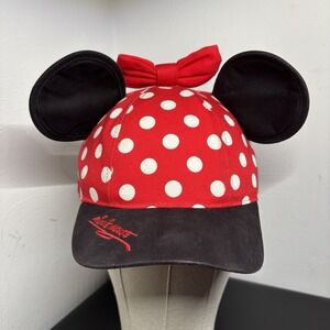 DISNEY Parks Minnie Mouse Hat Cap Ears Bow Snapback Youth Size Red W/ Polka Dots